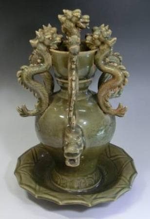 花瓶●龍尽くし 古い中国古美術 龍耳付き みごとな飾り 唐物 骨董品 希少■