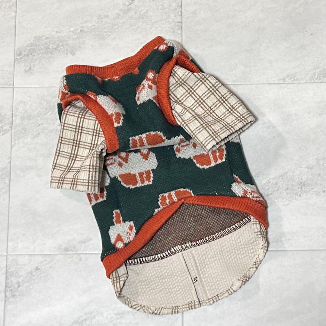 犬服ハンドメイド　ジャガードニット　レイヤードルック