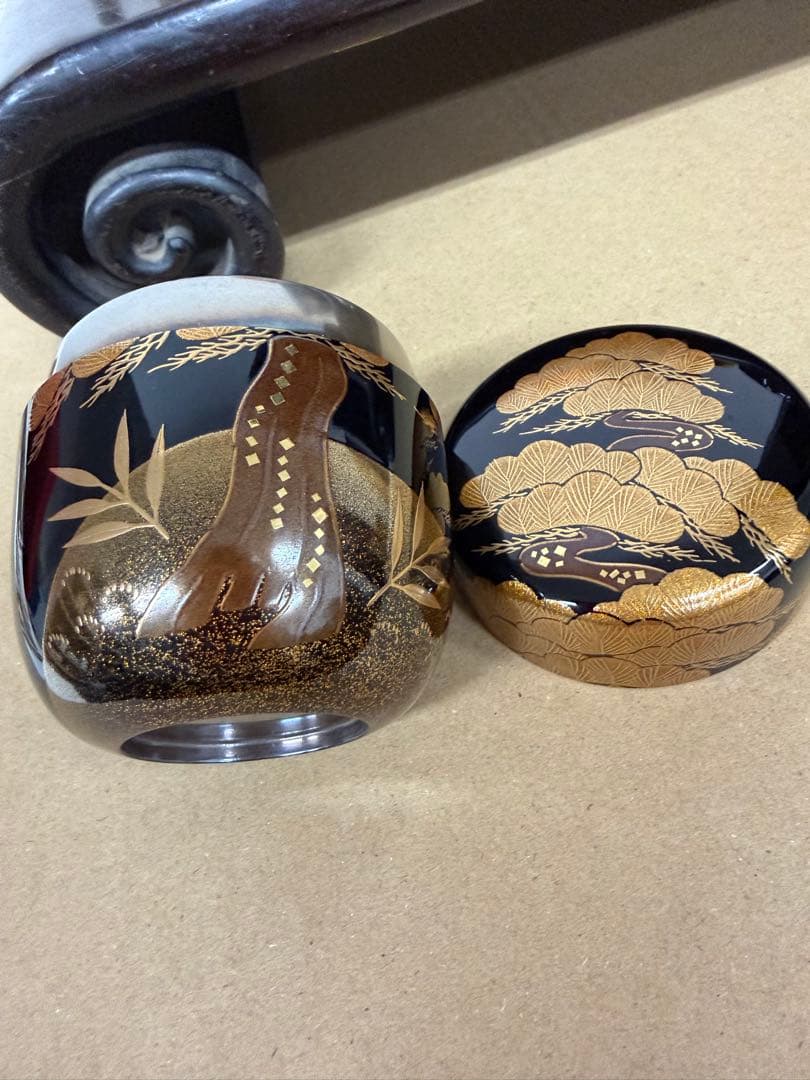 茶道具 棗 蒔絵 村田宗覚 宗利 大棗 内銀地 老松 セット売り