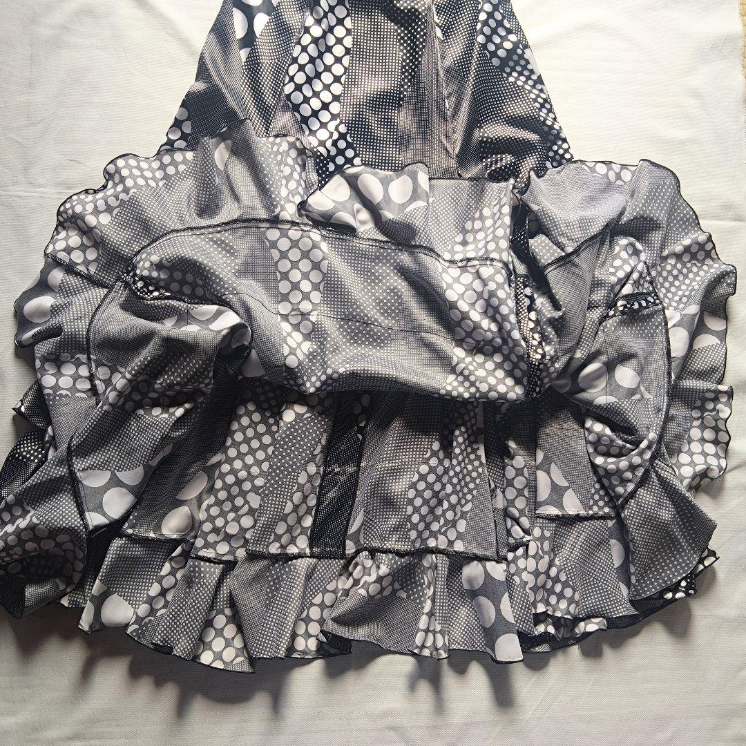 フラメンコ衣装　ファルダとピキージョセット　大小水玉　黒　５段　スカート