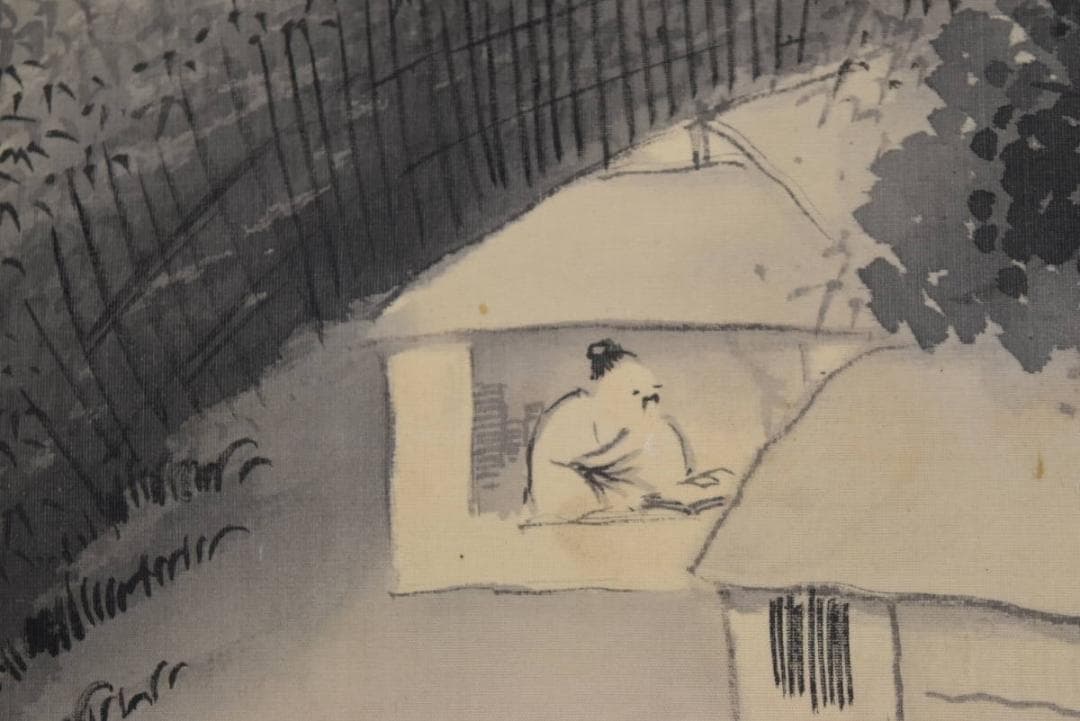 【真作】盧水/山水人物図/掛軸☆宝船☆AB-305