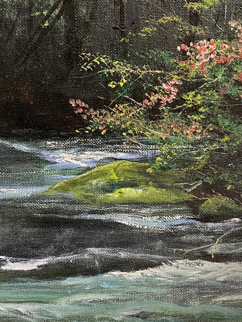 「真作」北川欽造「三乱の流れ」風景画　絵画　油彩画　額装　サイン有り　F10号