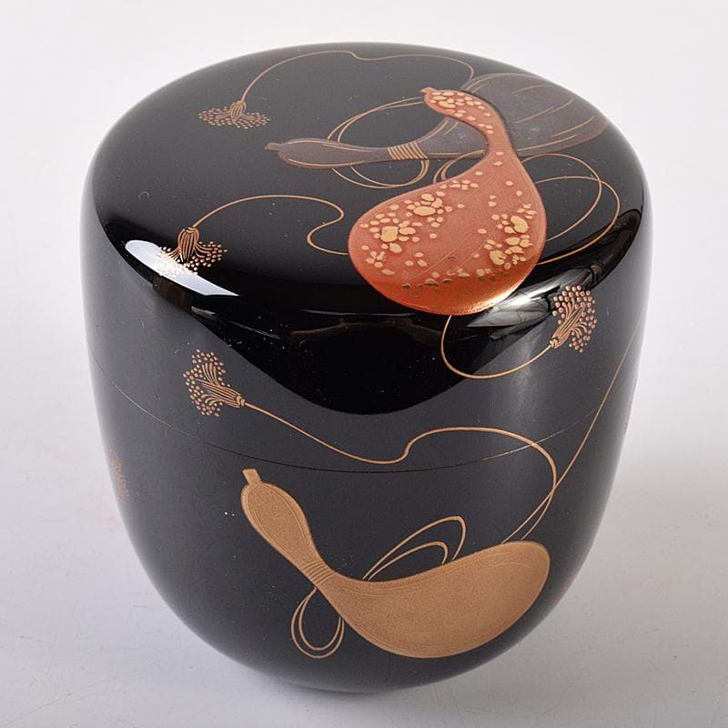 さすがのまみ　坂本照雄作　六瓢蒔絵　内銀留　棗　共布共箱　F　R7951