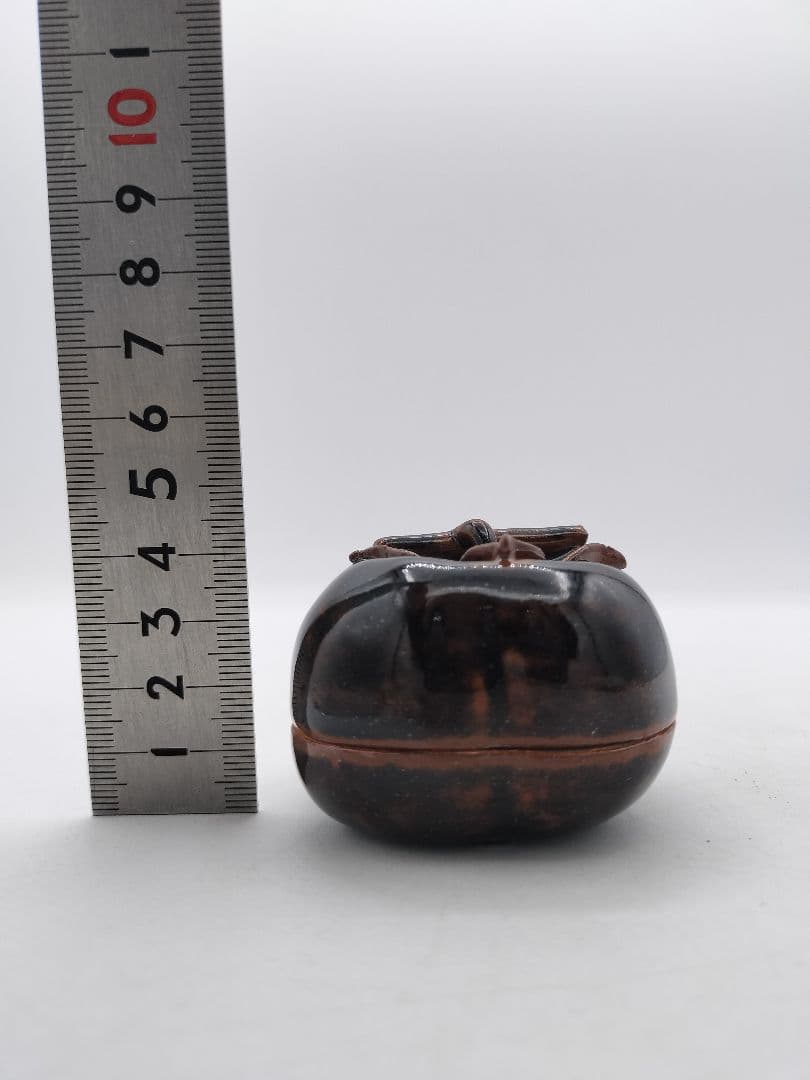c584 香合 利休所持写 柿 鉄釉 陶若窯 能勢善光 木箱 茶道具 古物