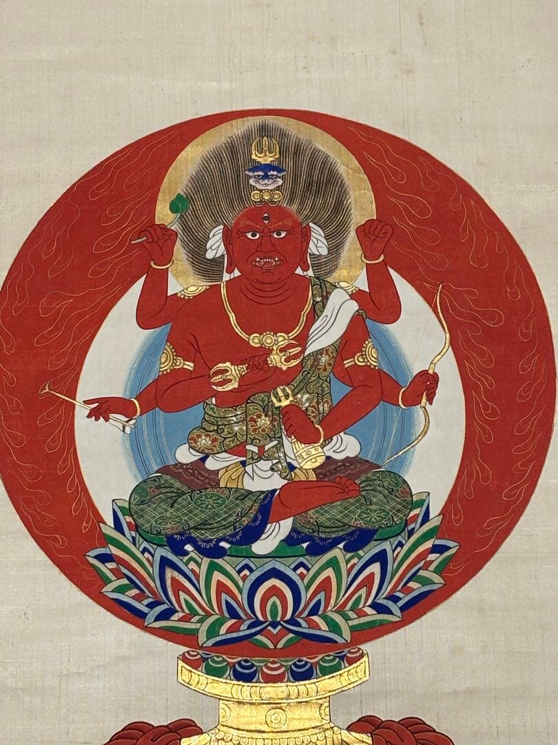 「愛染明王 彩色木版画」1枚|仏像 仏画 仏教美術 江戸時代 木版刷り 真言宗