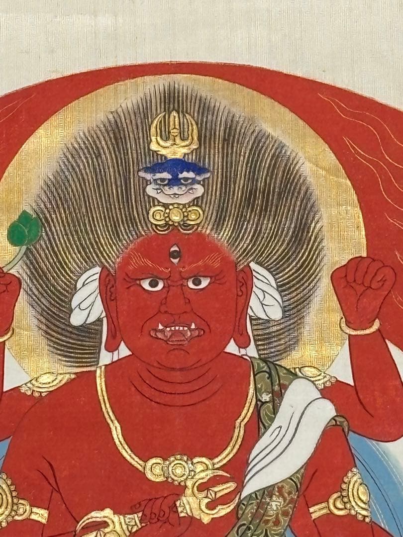 「愛染明王 彩色木版画」1枚|仏像 仏画 仏教美術 江戸時代 木版刷り 真言宗