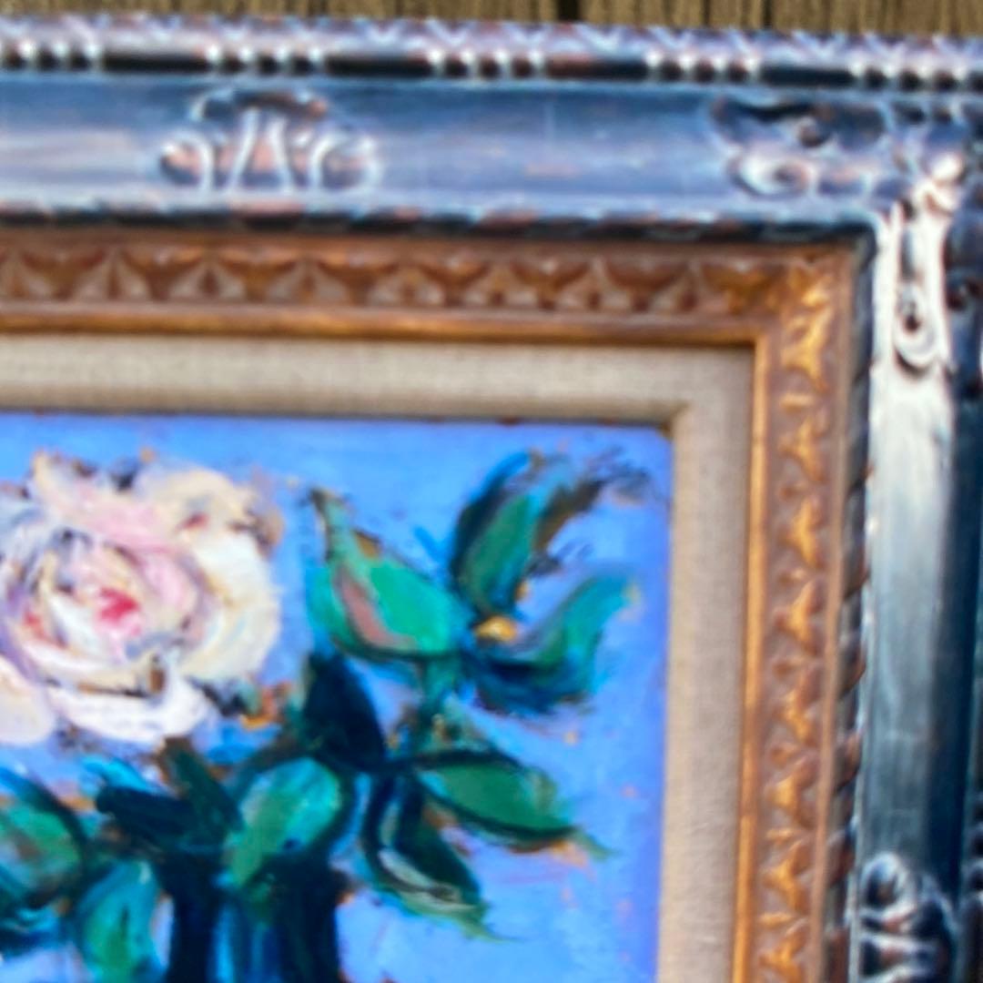 絵画　油絵　油彩画F4 「バラ一輪」額付き　美品　芸術　原画　手描き　サイン入り