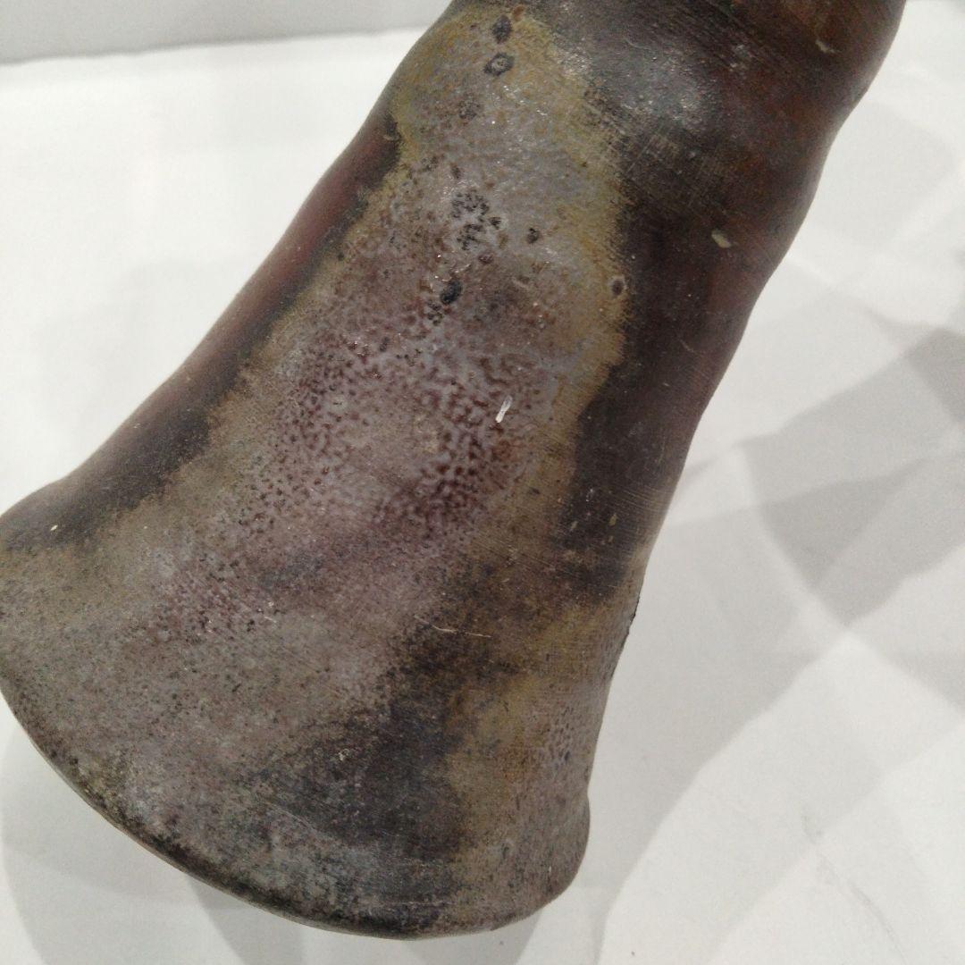 Y284 備前 春湖苑 林茂樹 つる付 一輪生 陶印有 花瓶 一輪挿し 共箱　E