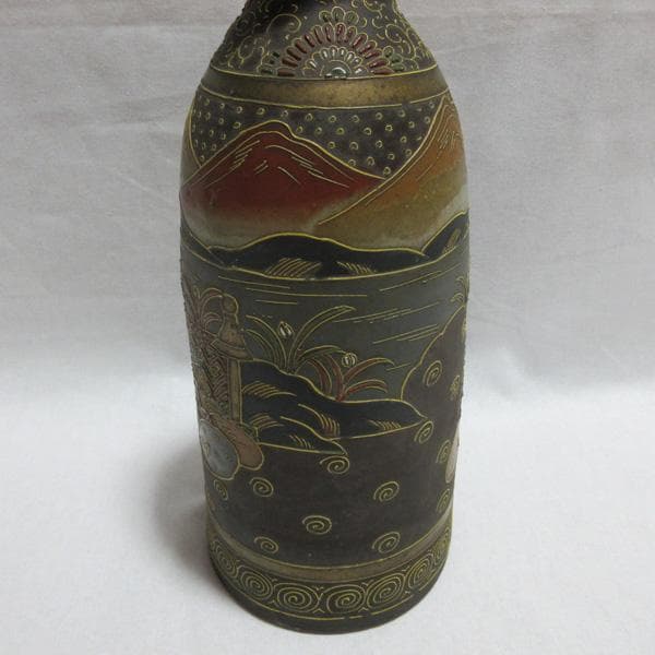 古い薩摩焼いっちん描きイッチン技法陶器陶磁器徳利とっくり明治大正骨董アンティーク