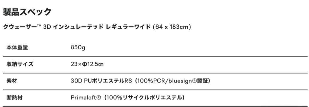 NEMO クウェーザー3Dインシュレーテッドマット