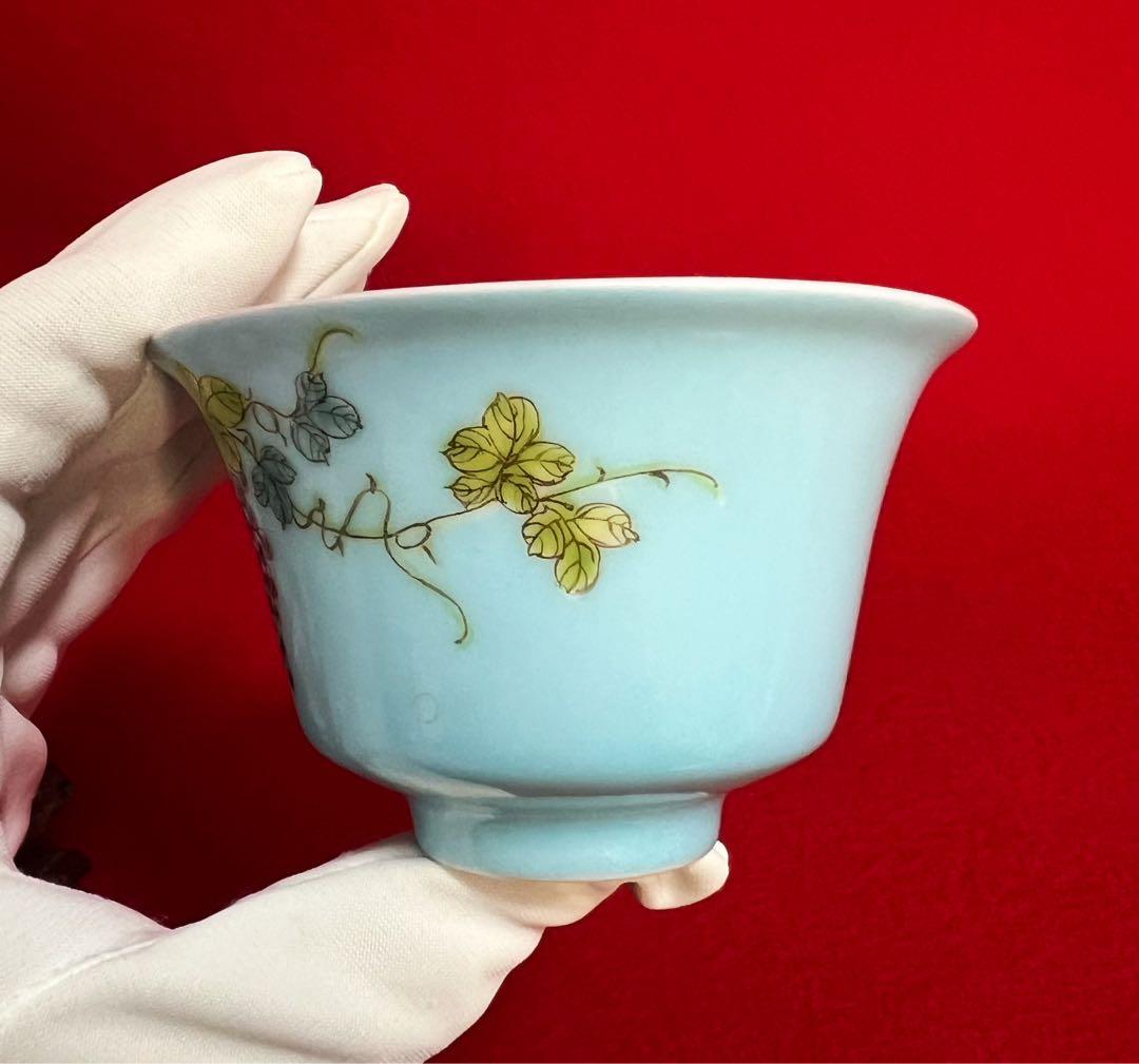 中国美術 古玩 葡萄紋樣 蓋碗 茶碗 慎德堂製　茶道具