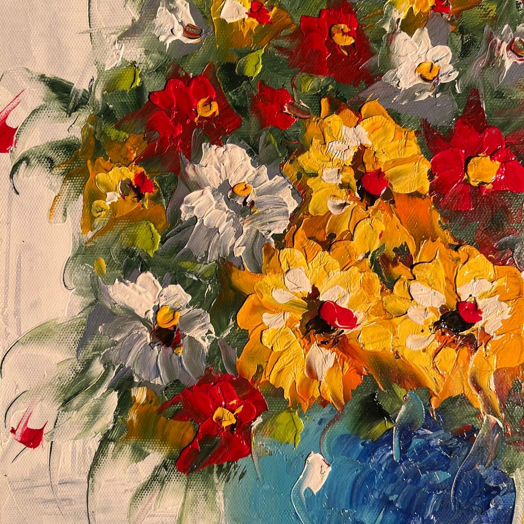 手書き油絵 花瓶の花 額付 絵画 インテリア 油彩画