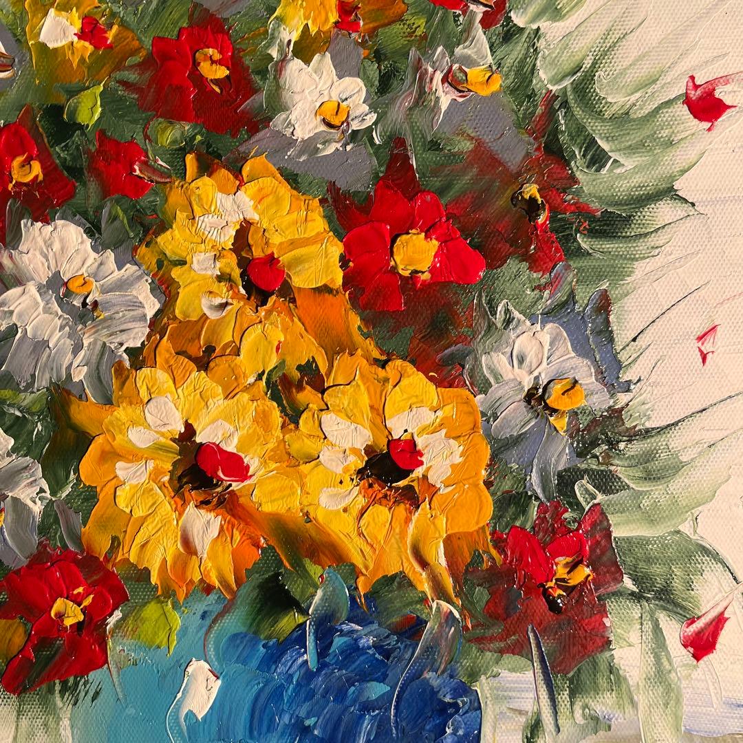 手書き油絵 花瓶の花 額付 絵画 インテリア 油彩画