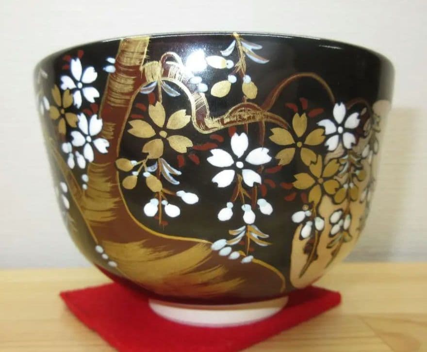 送料込【逢絢亭・新品】茶道具 茶碗 京焼 春の宵の図 錦光山香峰 共箱入り