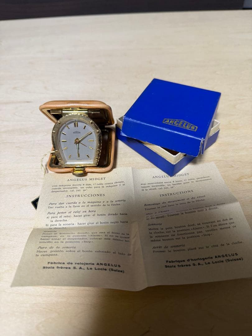 ANGELUS MIDGET 時計目覚まし 不動、アラーはム可動 スイス製