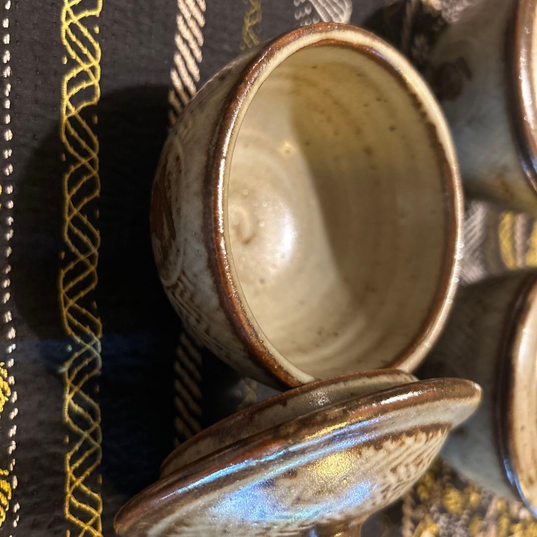 島岡達三　　地釉象嵌縄文汲出揃え