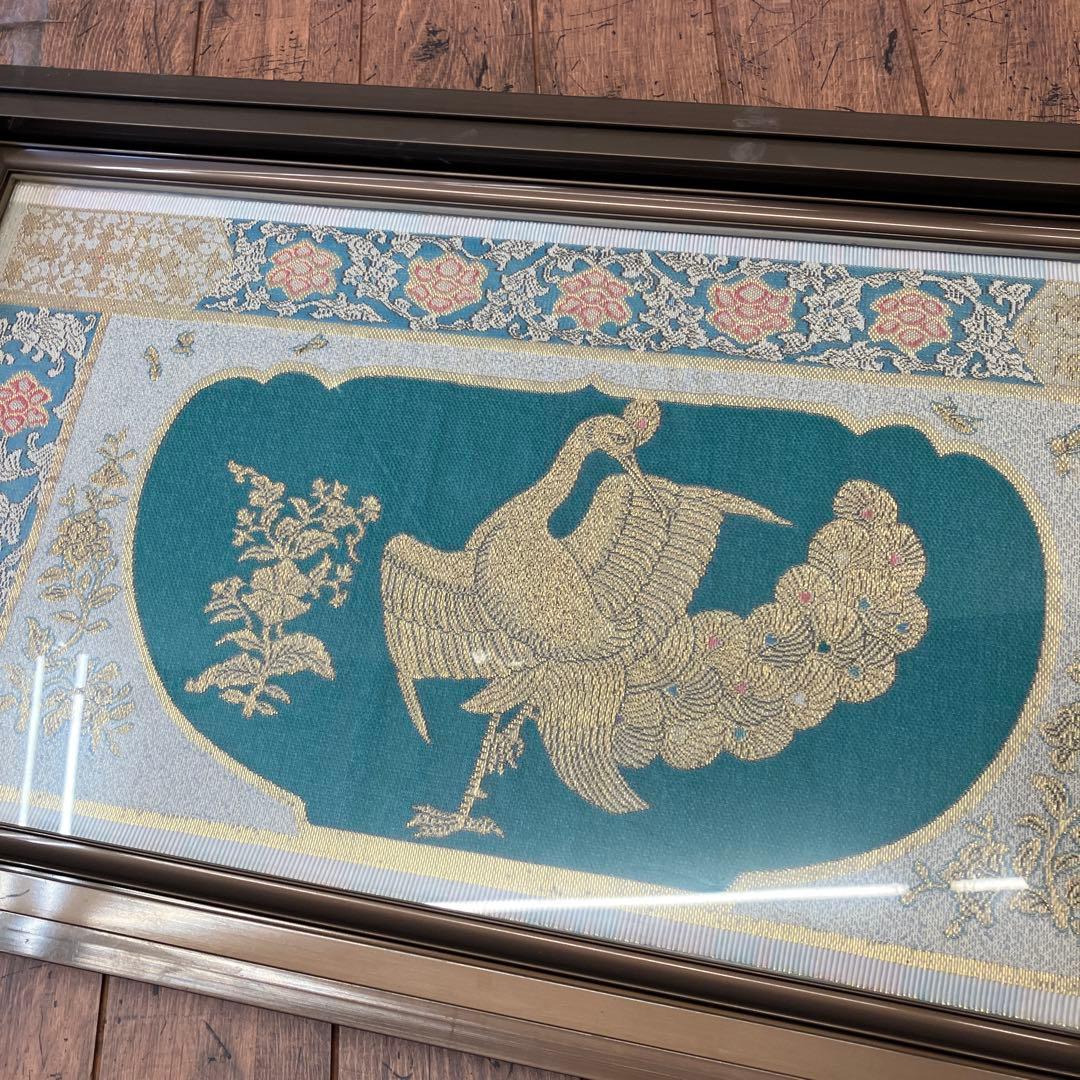昭和レトロ 龍村美術織物 金孔雀図 刺繍画 壁掛け 絵画 アート 芸術 美術