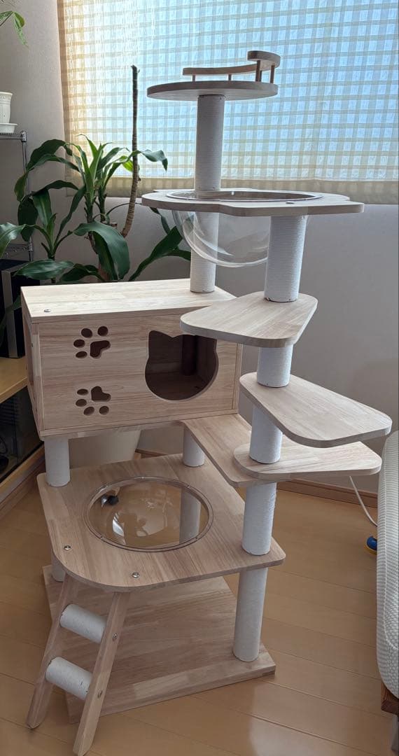 RAKUキャットタワー　【天然木製】