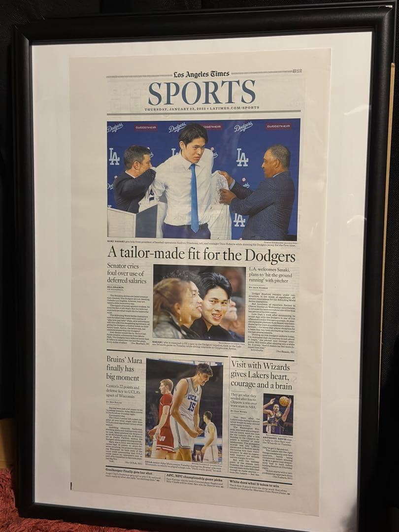 ドジャース　佐々木朗希　 『入団記念号』超激レア ロサンゼルスタイムズ　額縁入り