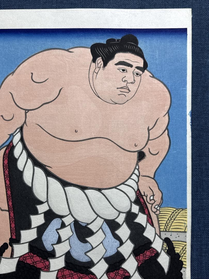 希少！大相撲錦絵 木下大門 木版画「横綱武蔵丸土俵入り」初摺