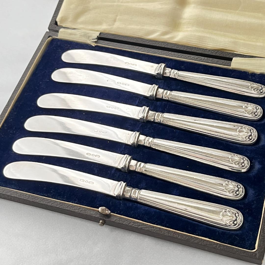 【英国】シェルのティーナイフ 6本【シルバープレート】ケース
