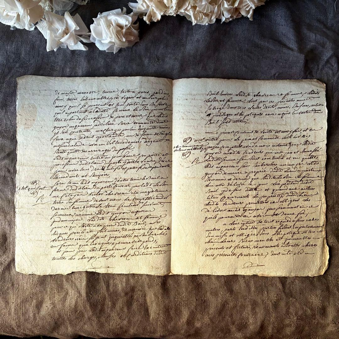 フランス革命時のマニュスクリ2枚セット　18世紀古文書紙物　フランスアンティーク