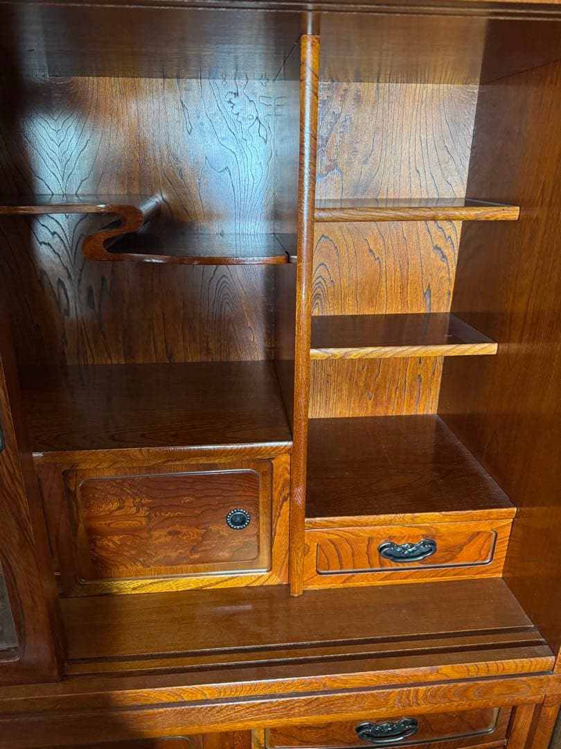 レトロ　茶箪笥　木製ガラス扉収納棚