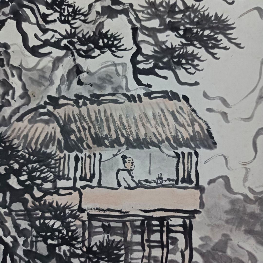 レア 肉筆 軸 縁起物 おもてなし 絵 山水龍 漢詩 禅 日本 美術 インテリア