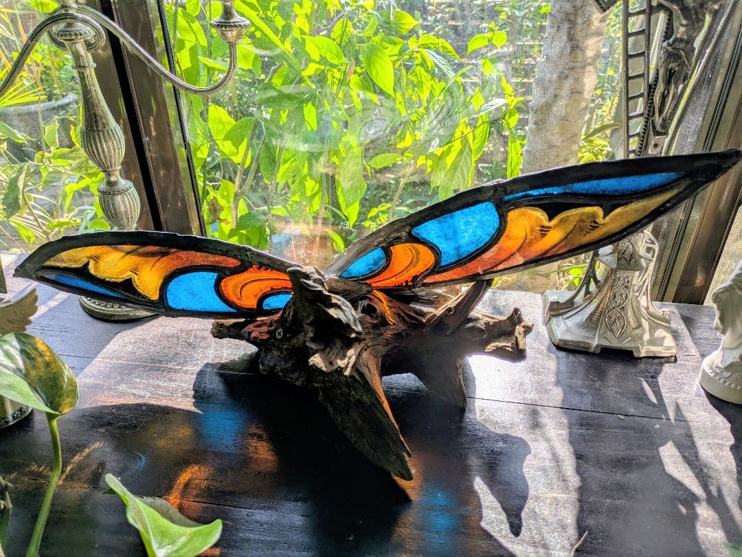 芸術品！天使 の翼 イタリア アンティークステンドグラス 流木アート クリスマス