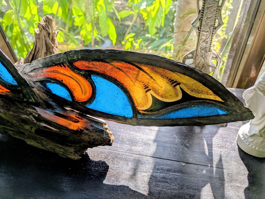 芸術品！天使 の翼 イタリア アンティークステンドグラス 流木アート クリスマス