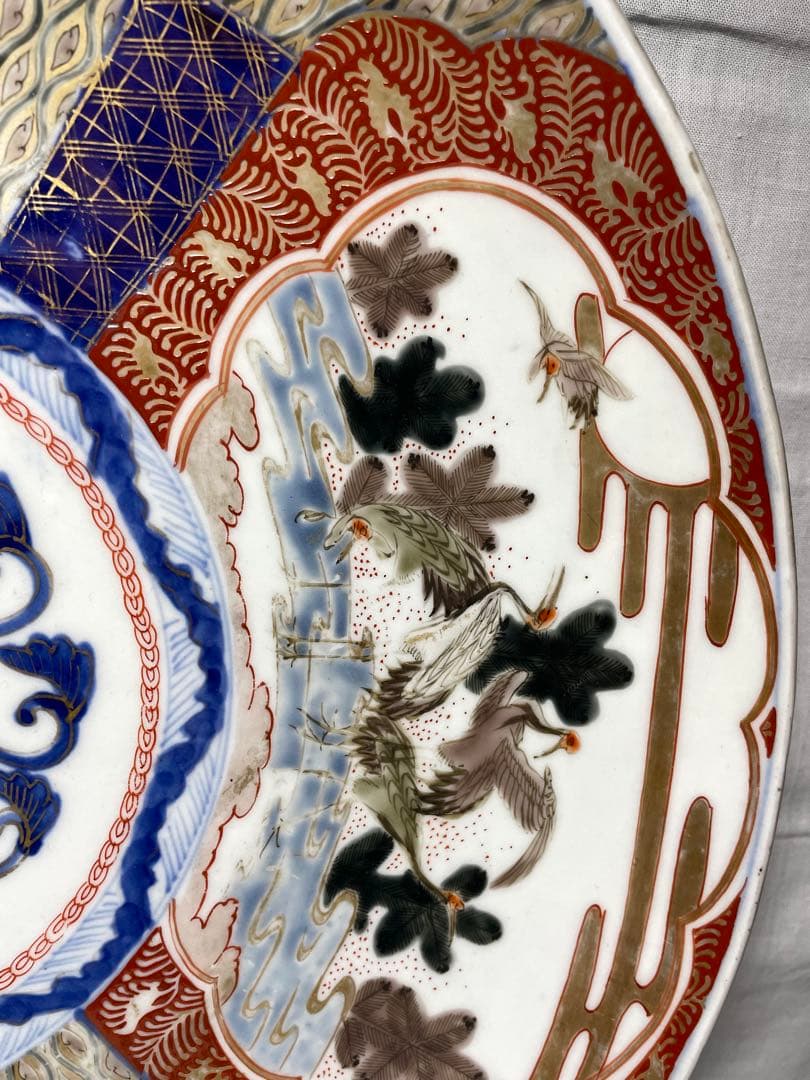 古伊万里。大皿。金彩。松鶴文。茶道具。飾皿。明治時代。古美術。骨董品。蔵出し。