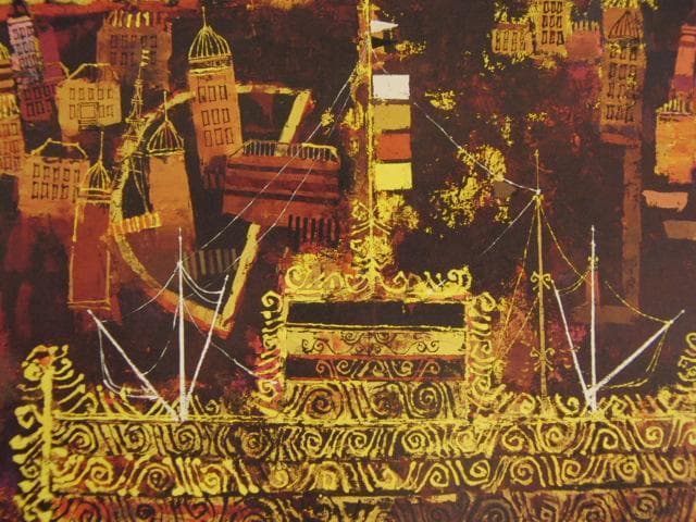 早川義孝、シンドバッドの船、希少な画集より、新品高級額・額装付