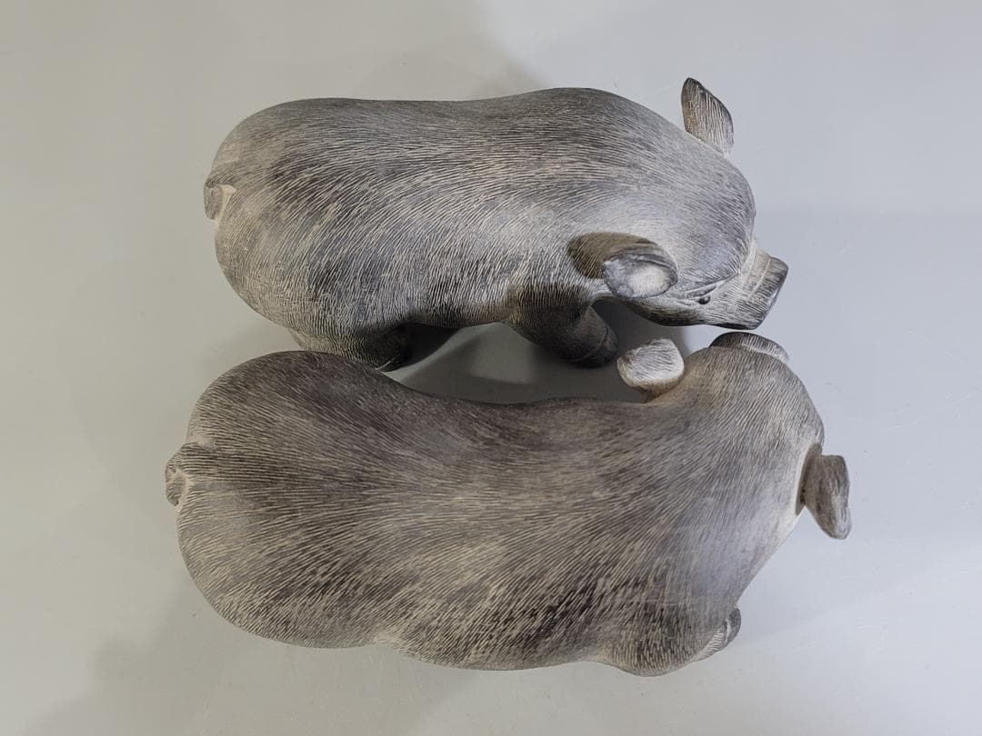 陳鳴遠 底款刻 在銘 朱泥 ブタ　夫婦 豚 置物