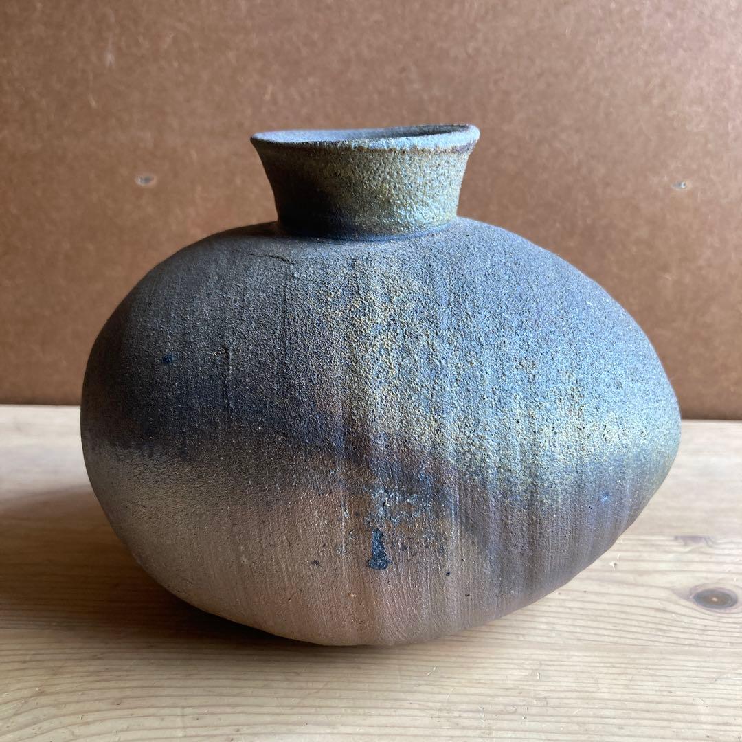 不可治窯 （ふかちがま）樺澤 健治作 南蛮俵花入　供箱あり