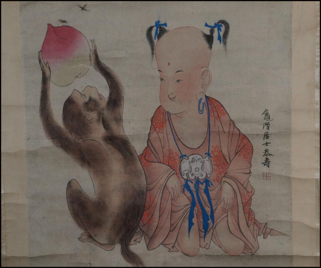 民間 肉筆掛け軸　清時代人物図　激安骨董品 祝寿图 AK2167A9-2