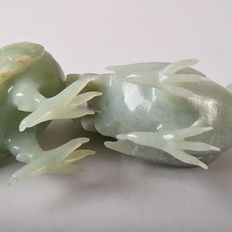 中国　玉石彫刻　鶏　鳥　一対　置物　香炉　唐木台付　C　7651C