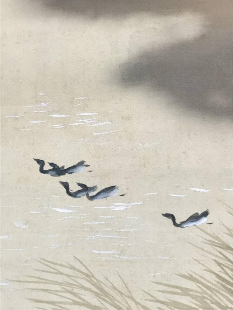 【真作】麦翠/池畔田家之図/山水図/人物図/掛軸/名家伝来/AC-70