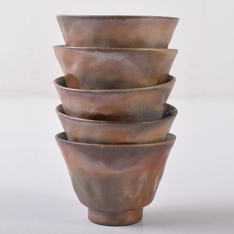 煎茶道具　備前焼　小西陶古作　煎茶碗　五客　共箱　D　R7888