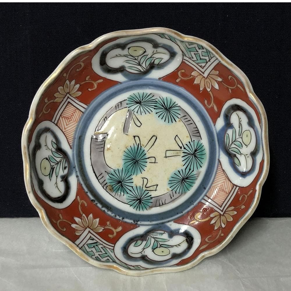 e2024 古伊万里 色絵 銘々皿 5枚 径13cm 輪花皿 小皿