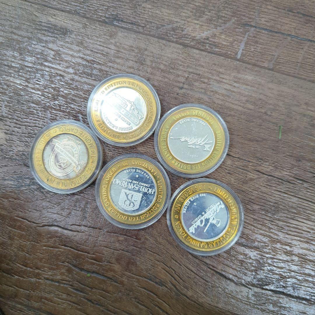 純銀10$銀貨×5 ラスベガス　カジノトークン　シルバーストライク
