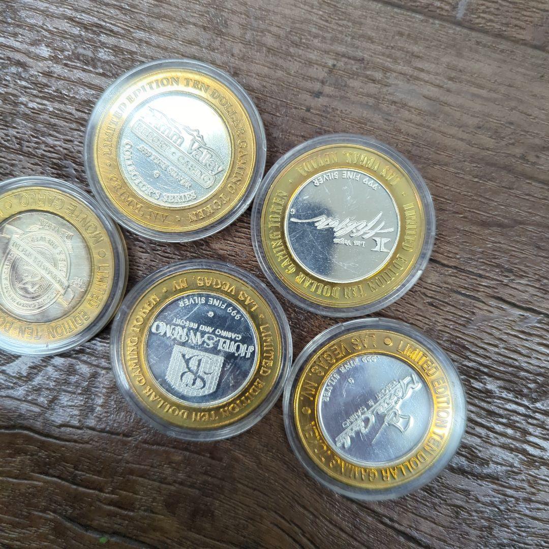 純銀10$銀貨×5 ラスベガス　カジノトークン　シルバーストライク