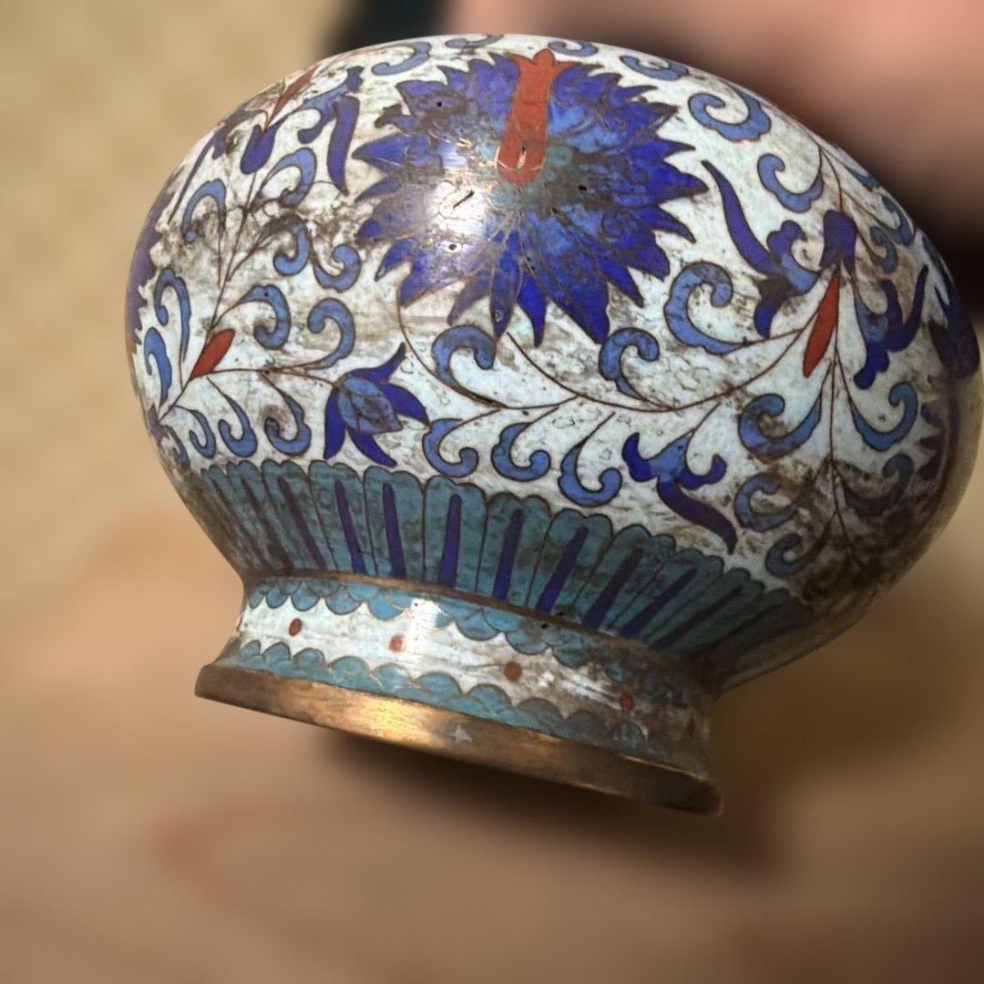 中国古美術　骨董品　七宝焼　蓋付き壺一対　保管箱