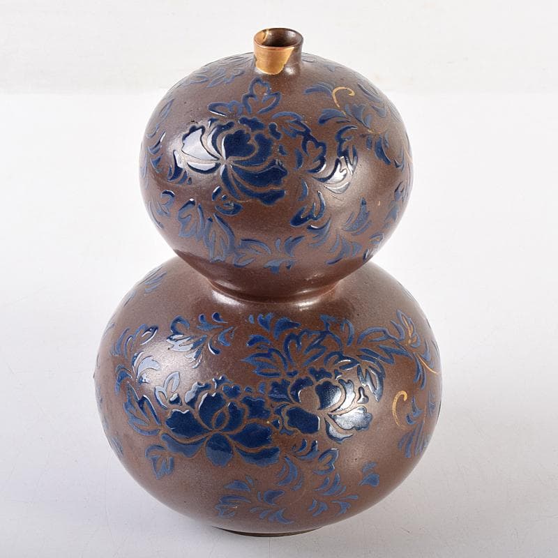 瀬戸焼　古瀬戸　瑠璃金彩葫蘆瓶　M　R7845