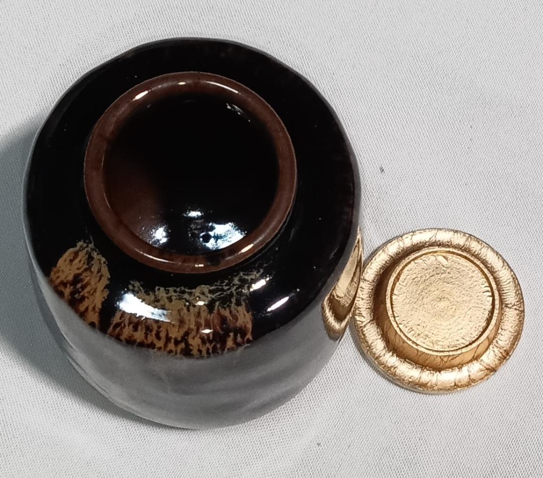 茶道具　京都嵯峨　嵯峨焼　橋本永豊作　肩衝茶入　紅牙瑞錦仕覆付　美品！！