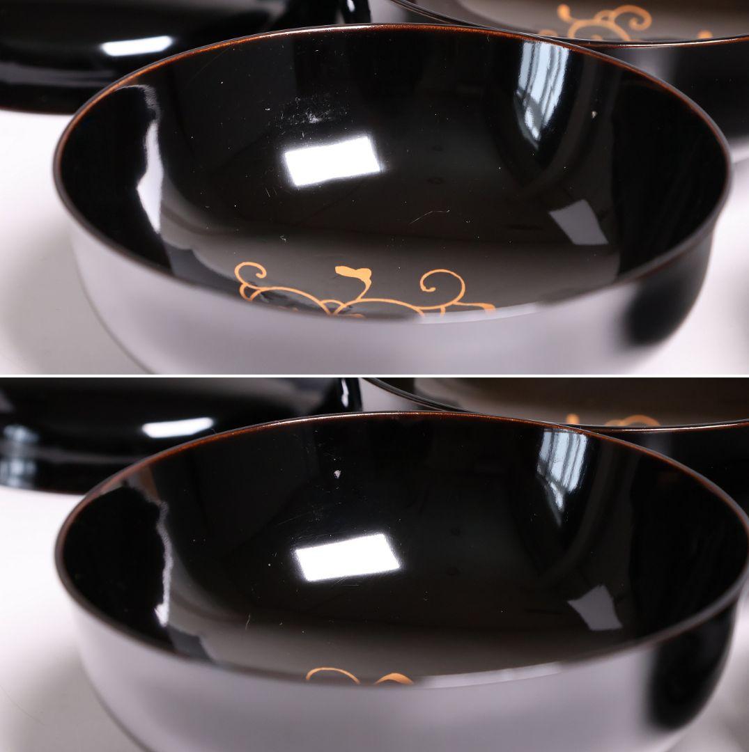 【MB194】天然木漆塗 鳳凰桐唐草 金蒔絵 黒塗 吸物椀 三客 大正昭和