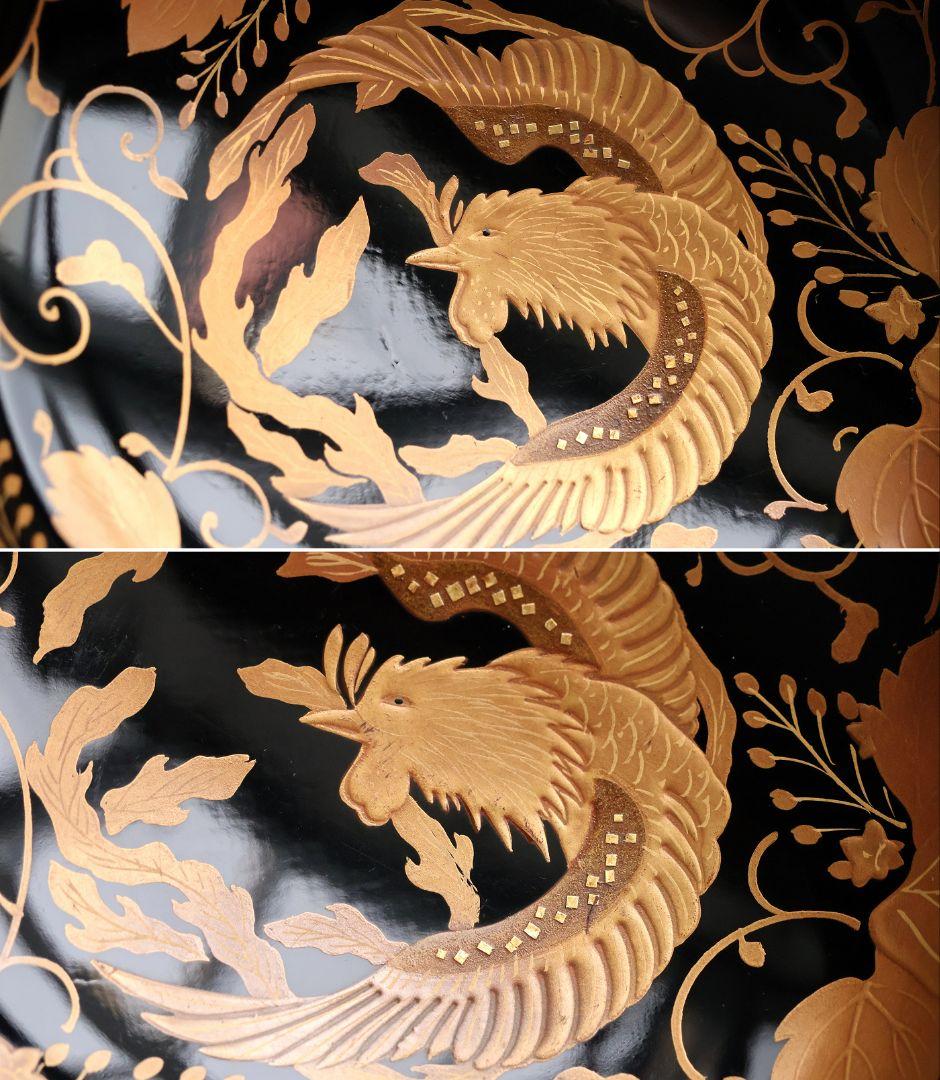 【MB194】天然木漆塗 鳳凰桐唐草 金蒔絵 黒塗 吸物椀 三客 大正昭和