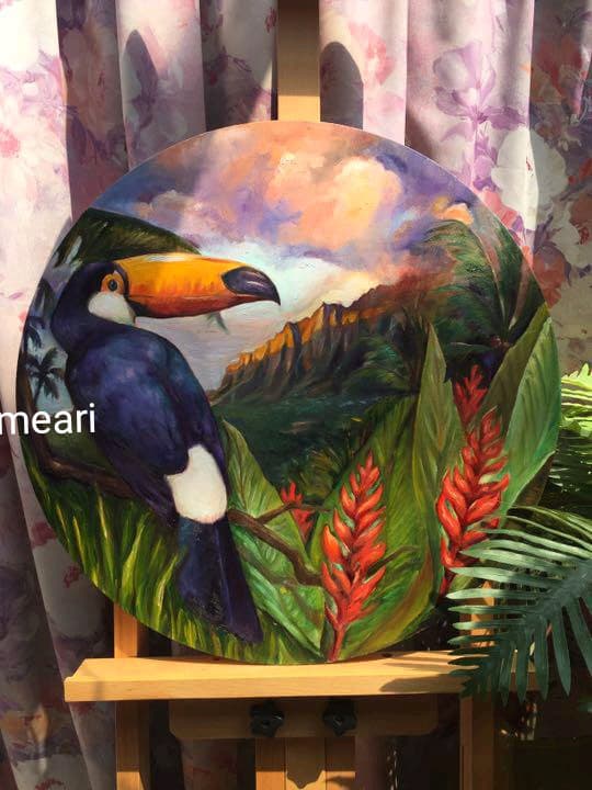 トロピカル 南国 ハワイハワイアン 油絵 原画 手描き オリジナル 一点物