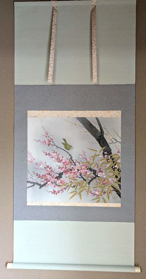 ［美品］掛け軸　日本画「早春」大野草思