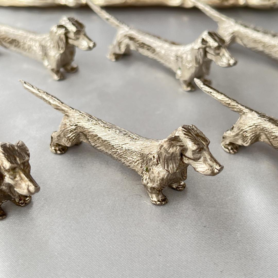 【仏蘭西】 ダックスフンドのナイフレスト 7個組【シルバープレート】