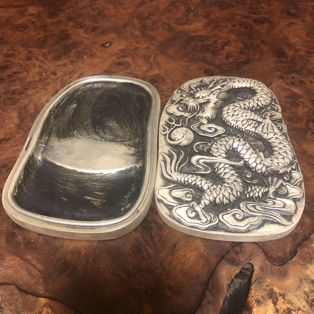 中国　銀製硯　烏銀　古董品？！